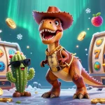 Jouez à casino en ligne avec ce T-Rex et ses amis sous des lumières scintillantes.