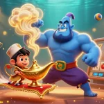 Illustration d'un nouveau casino en ligne avec un génie et des éléments de jeux captivants