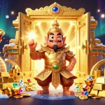 Experience the thrill of sin88tv with a charming yaksha guardian and magical gems in this vibrant casino scene.