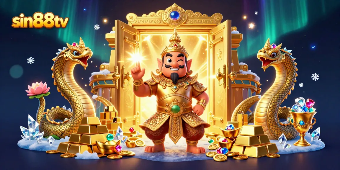 Experience the thrill of sin88tv with a charming yaksha guardian and magical gems in this vibrant casino scene.