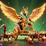 Découvrez un monde de jeu avec cette illustration captivante de casino en ligne, présentant un scarabée doré majestueux et des scorpions.