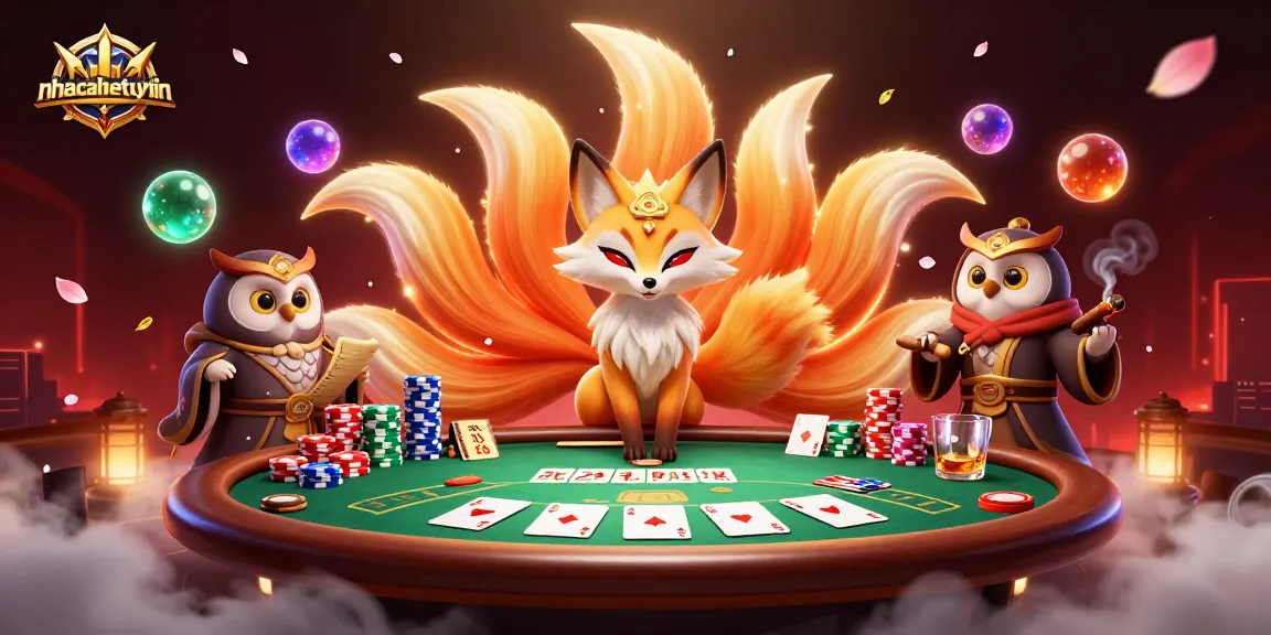 Bet on excitement with nhacaibetuytin's vibrant scene featuring a nine-tailed fox spirit and poker elements.