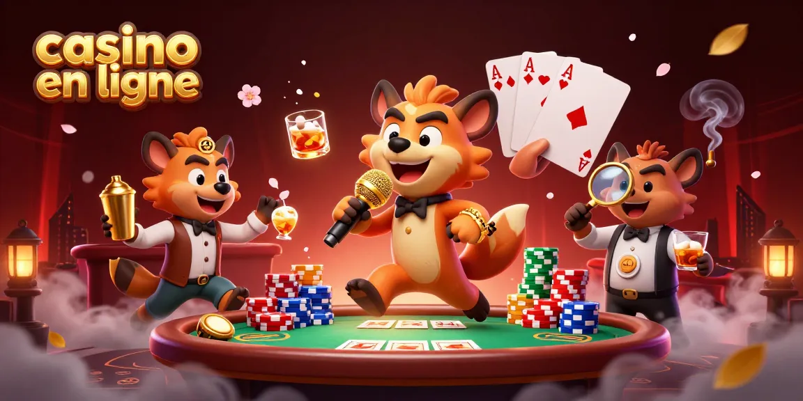 Visitez notre casino en ligne avec une scène dynamique d'animaux, jeux de cartes et ambiance festive.