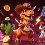 Engage with BTY6137 through a vibrant 3D casino scene featuring unique characters and crypto elements.