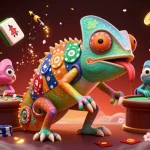 Le chameleon casino en ligne capture des jetons et lanternes dorées dans une scène vibrante.