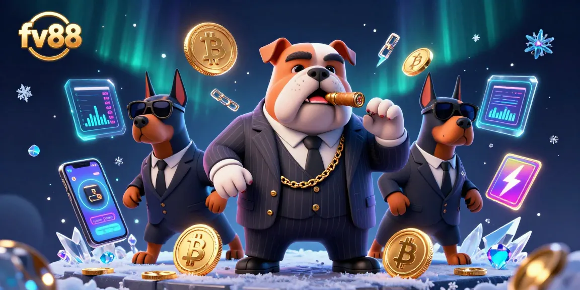 Experience exciting betting at fv88 with a dynamic scene of a mafia boss bulldog and his bodyguards.