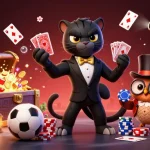 Plongez dans le site de paris sportif avec un panthère élégante distribuant des cartes entourée de charme et de chance.