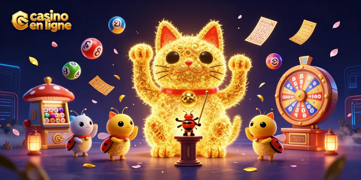 Plongez dans l'univers du casino en ligne avec un chat porte-bonheur constitué de lucioles dorées.