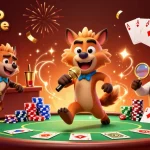 Hyènes animées dans un club de casino en ligne mélangent des cocktails et racontent des blagues.
