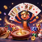 Un casino en ligne vibrant avec un croupier millipède et des pièces d'or animées