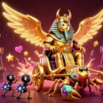 Jouer au casino en ligne avec un scarabée doré et des scorpions dans un décor vibrant.
