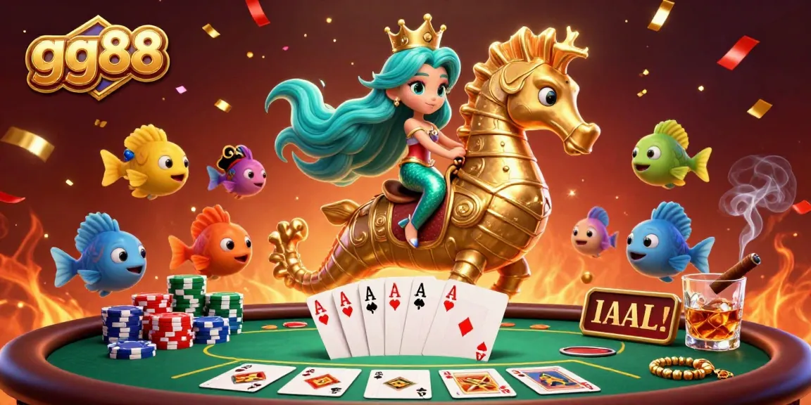 Experience thrilling gameplay at gg88 with a vibrant casino scene featuring a mermaid and poker elements.
