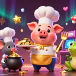 Jouez au crypto casino avec un chef animalier et des pièces d'or dans un cadre animé.