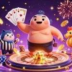 Illustration dynamique de casino en ligne avec un fugu et un juge poisson chat.
