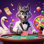 Profitez du jeu amusant au casino en ligne avec un élégant loup et une gracieuse cygne.