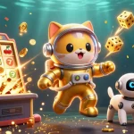Gagnez avec un chat astronaute dans un environnement de casino en ligne riche en détails.